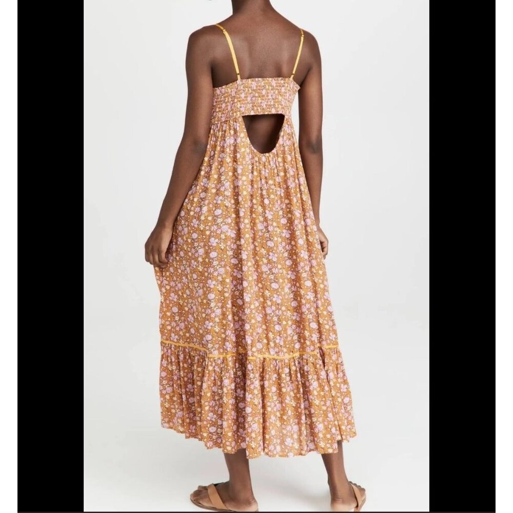 Free People Molly Jo Midi Maxi Dress Women Small Tiered Mustard Floral Smocked - Picture 2 of 16